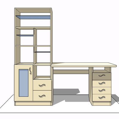 现代实木书桌su模型