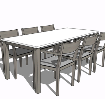 现代实木餐桌椅su模型