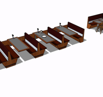 现代实木卡位餐桌椅su模型