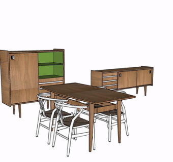 现代实木餐桌椅su模型