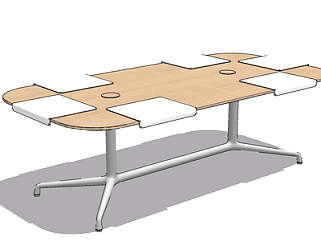 现代实木餐桌su模型