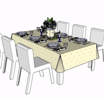 现代实木餐桌椅su模型