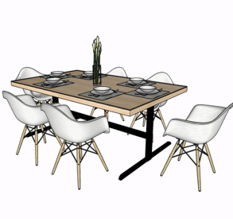 北欧实木餐桌椅su模型