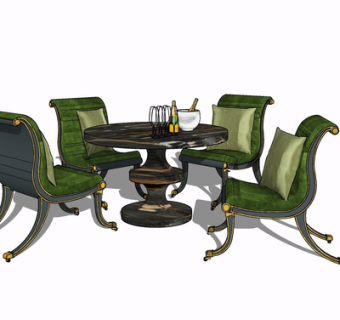 欧式实木餐桌椅su模型