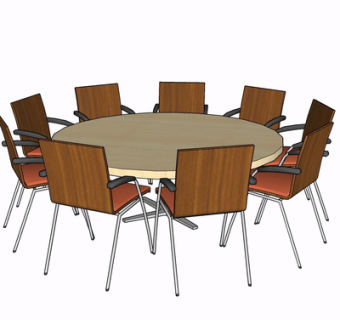 现代实木圆形餐桌椅su模型