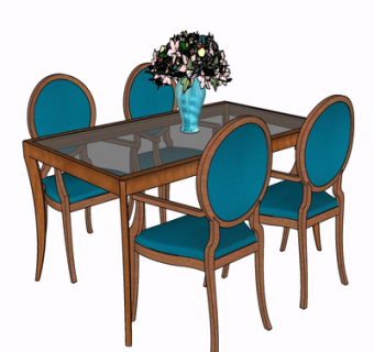 美式餐桌椅su模型
