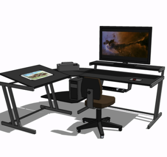 现代电脑桌椅su模型