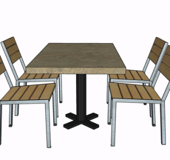 现代实木餐桌椅su模型