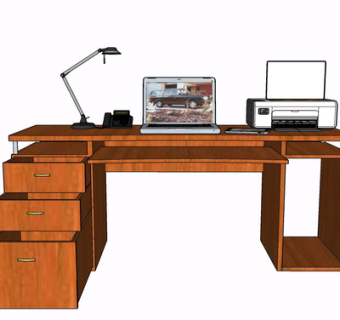 现代实木书桌su模型