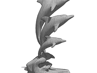 现代海豚石雕摆件su模型