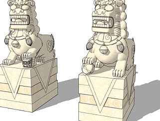 中式石雕狮子su模型