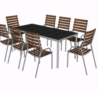 现代实木餐桌椅su模型