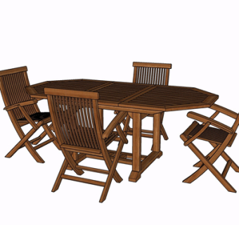 现代实木餐桌椅su模型