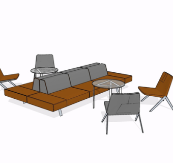 现代布艺多人沙发su模型