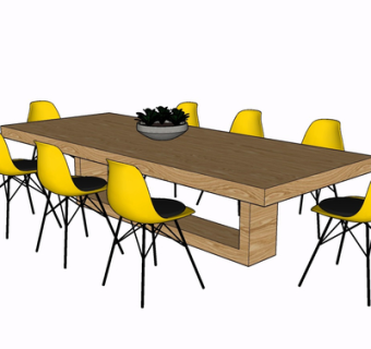 现代实木餐桌椅su模型