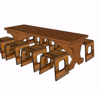 现代实木餐桌椅su模型