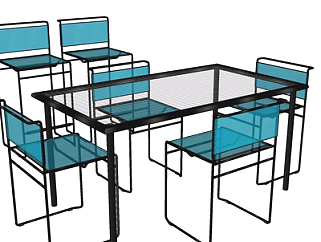 现代玻璃餐桌椅su模型