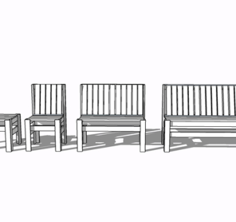 现代实木长椅su模型