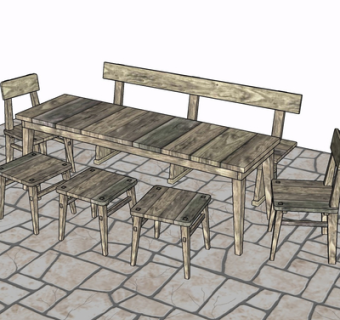 现代实木餐桌椅su模型