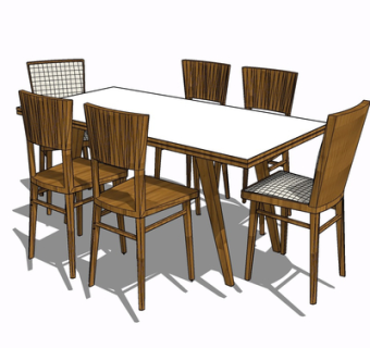 现代实木餐桌椅su模型