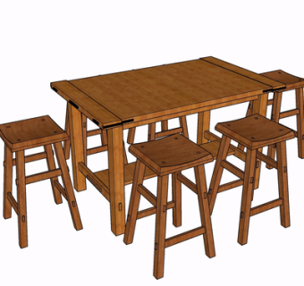 现代实木餐桌椅su模型