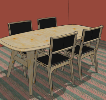 现代实木餐桌椅su模型