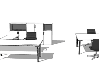 现代班台桌su模型