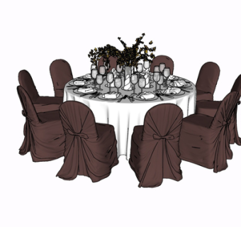 现代宴会餐桌椅su模型