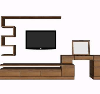 现代实木电视柜su模型
