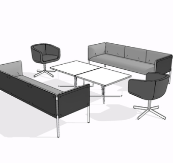 现代布艺多人沙发su模型