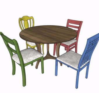 现代实木餐桌椅su模型