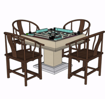 新中式麻将桌椅su模型