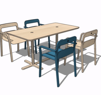 现代实木餐桌椅su模型