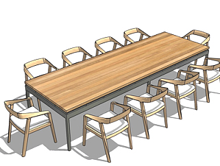现代实木会议桌椅su模型