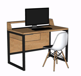 现代实木电脑桌su模型