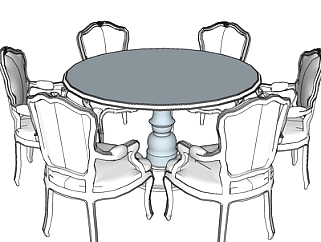 <em>欧式</em>实木<em>餐桌椅</em>su模型