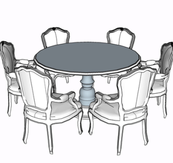 欧式实木餐桌椅su模型