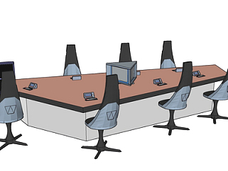 现代实木会议桌椅su模型