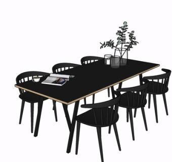 北欧实木餐桌椅su模型
