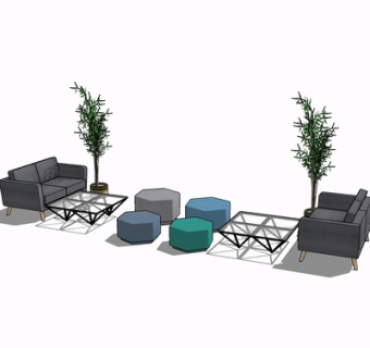 现代布艺休闲沙发su模型