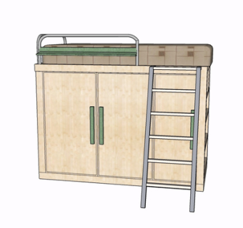 现代实木儿童床su模型