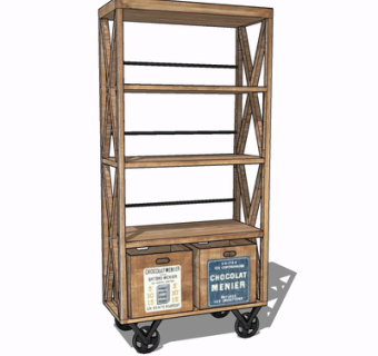 现代实木装饰架su模型