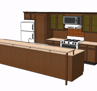 现代实木橱柜su模型