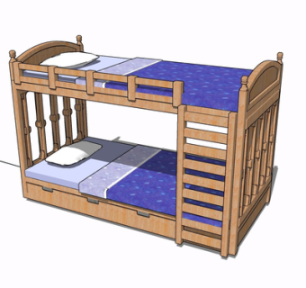 现代实木儿童床su模型