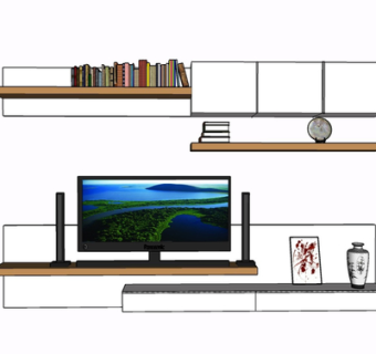 现代实木电视柜su模型