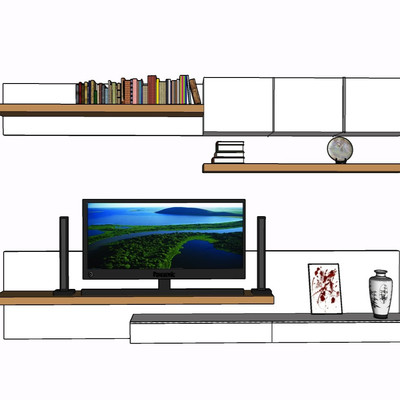 现代实木电视柜su模型