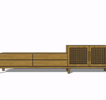 现代实木电视柜su模型