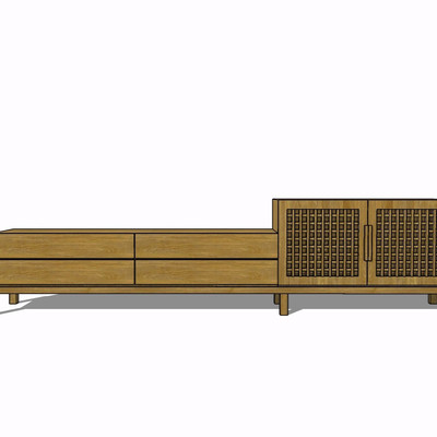 现代实木电视柜su模型