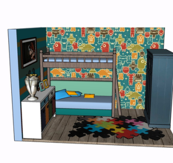 现代实木儿童床su模型