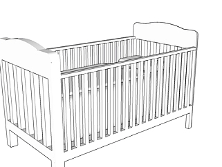 现代实木婴儿床su模型